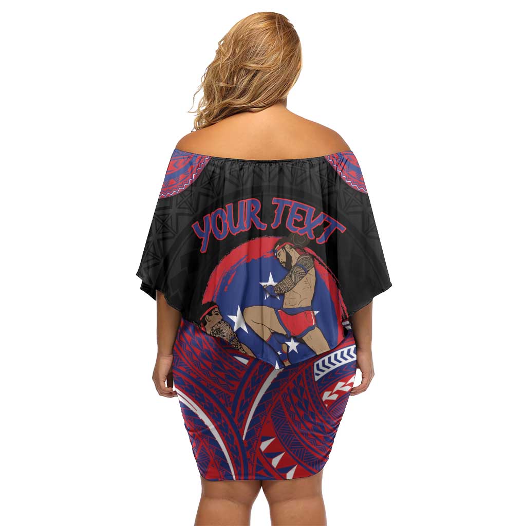 Personalised Samoa Mixed Martial Arts Family Matching Off Shoulder Short Dress and Hawaiian Shirt Flying Knee Of Samoan DT05 - Polynesian Pride