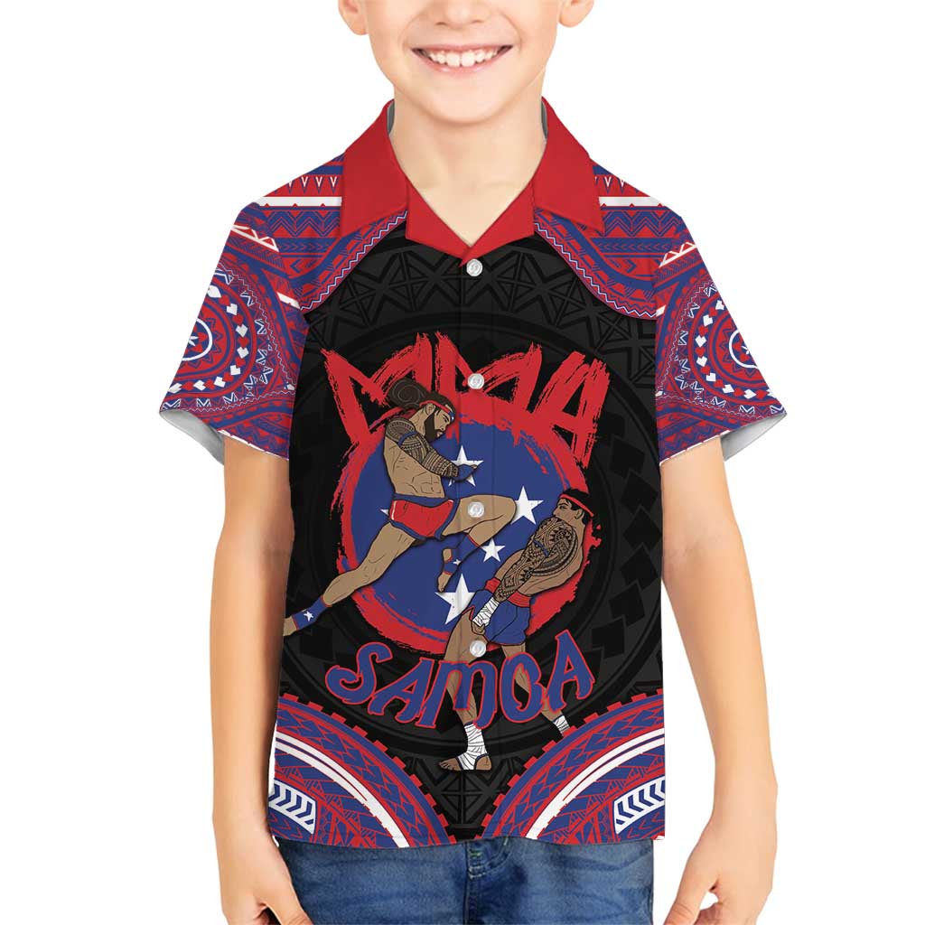 Personalised Samoa Mixed Martial Arts Family Matching Off Shoulder Short Dress and Hawaiian Shirt Flying Knee Of Samoan DT05 Son's Shirt Black - Polynesian Pride