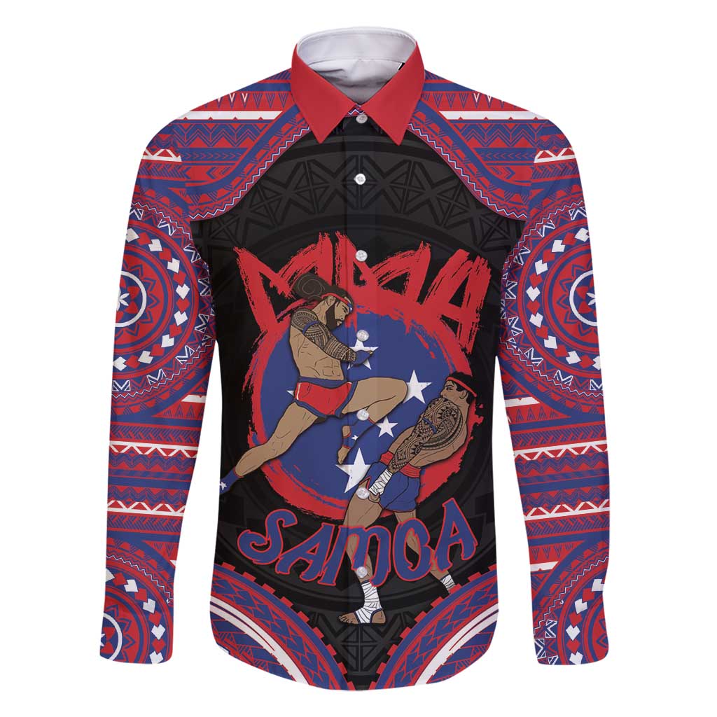 Personalised Samoa Mixed Martial Arts Family Matching Summer Maxi Dress and Hawaiian Shirt Flying Knee Of Samoan DT05 Dad's Shirt - Long Sleeve Black - Polynesian Pride