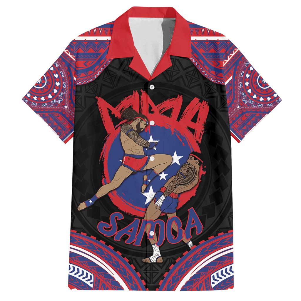 Personalised Samoa Mixed Martial Arts Family Matching Tank Maxi Dress and Hawaiian Shirt Flying Knee Of Samoan DT05 Dad's Shirt - Short Sleeve Black - Polynesian Pride
