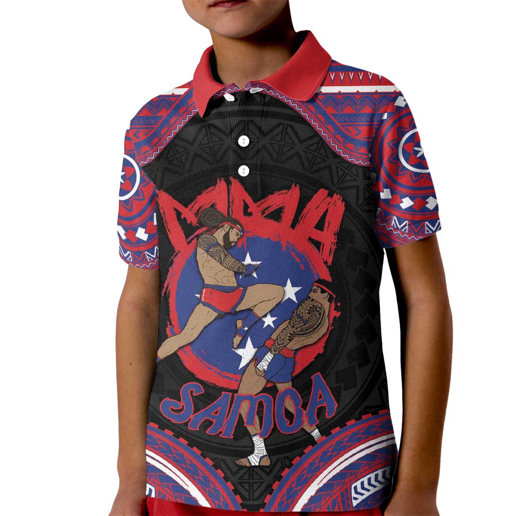 Personalised Samoa Mixed Martial Arts Kid Polo Shirt Flying Knee Of Samoan - Polynesian Pride