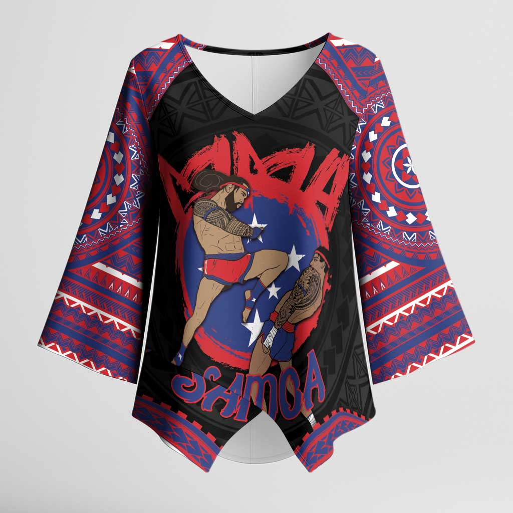 Personalised Samoa Mixed Martial Arts Kimono Sleeve Blouse Flying Knee Of Samoan - Polynesian Pride