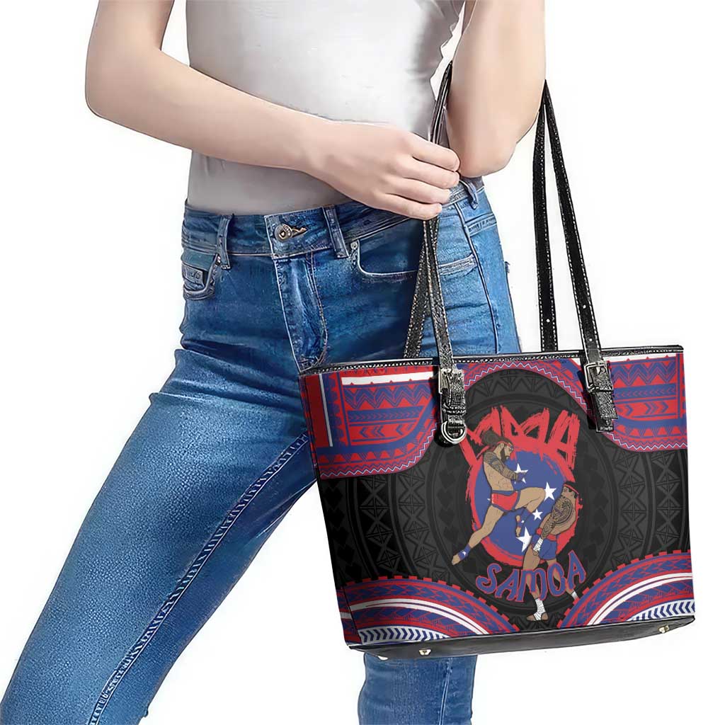 Samoa Mixed Martial Arts Leather Tote Bag Flying Knee Of Samoan - Polynesian Pride