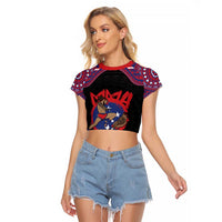 Personalised Samoa Mixed Martial Arts Raglan Cropped T Shirt Flying Knee Of Samoan - Polynesian Pride