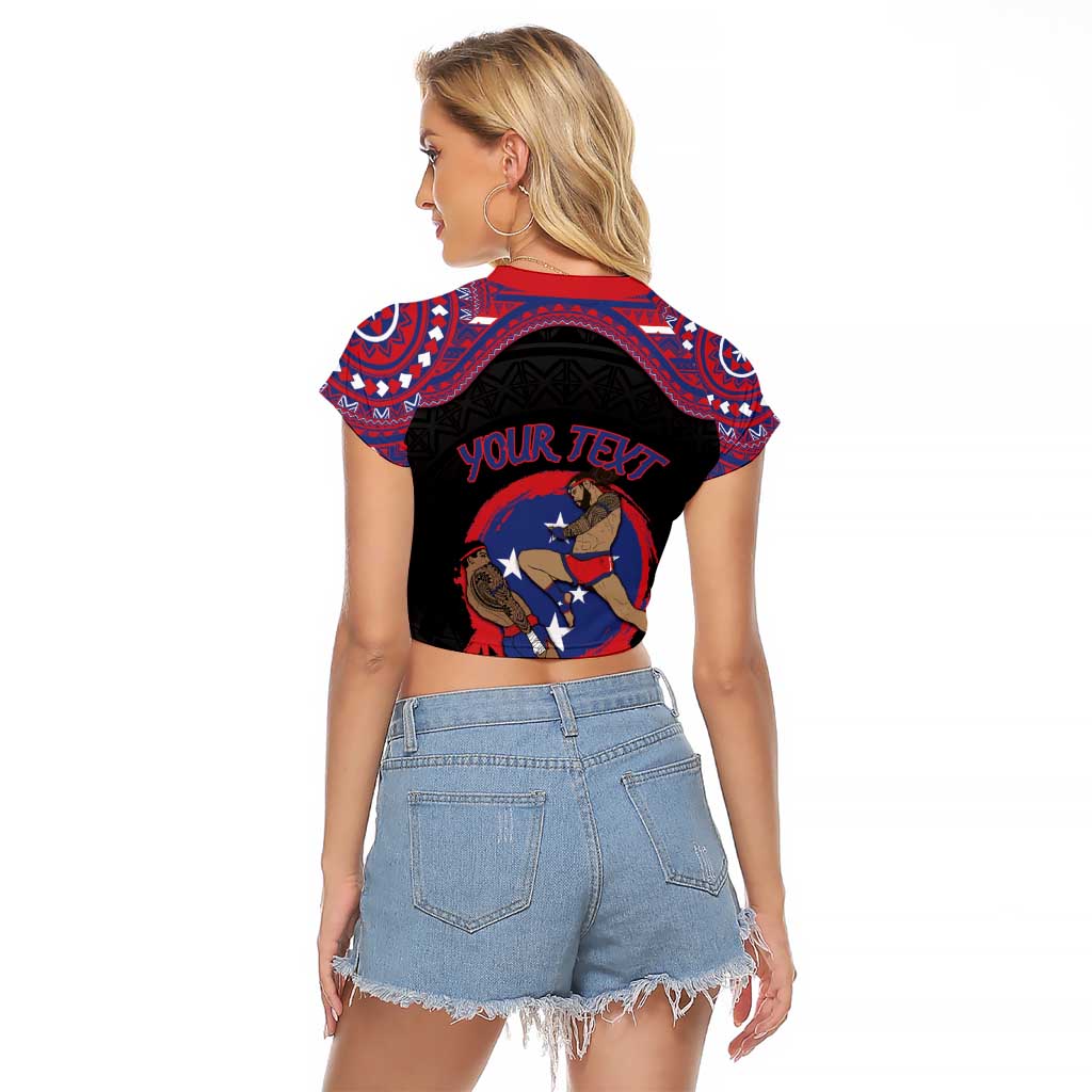 Personalised Samoa Mixed Martial Arts Raglan Cropped T Shirt Flying Knee Of Samoan - Polynesian Pride