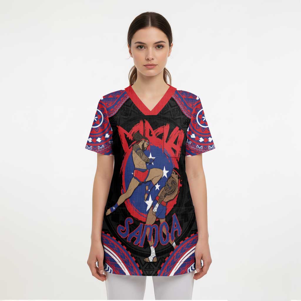 Personalised Samoa Mixed Martial Arts Scrub Top Flying Knee Of Samoan - Polynesian Pride