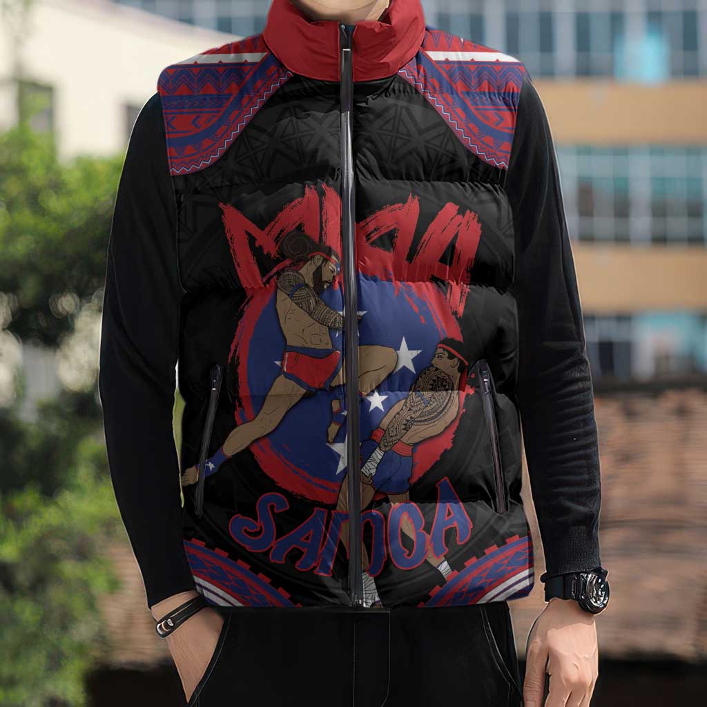 Personalised Samoa Mixed Martial Arts Sleeveless Puffer Jacket Flying Knee Of Samoan - Polynesian Pride