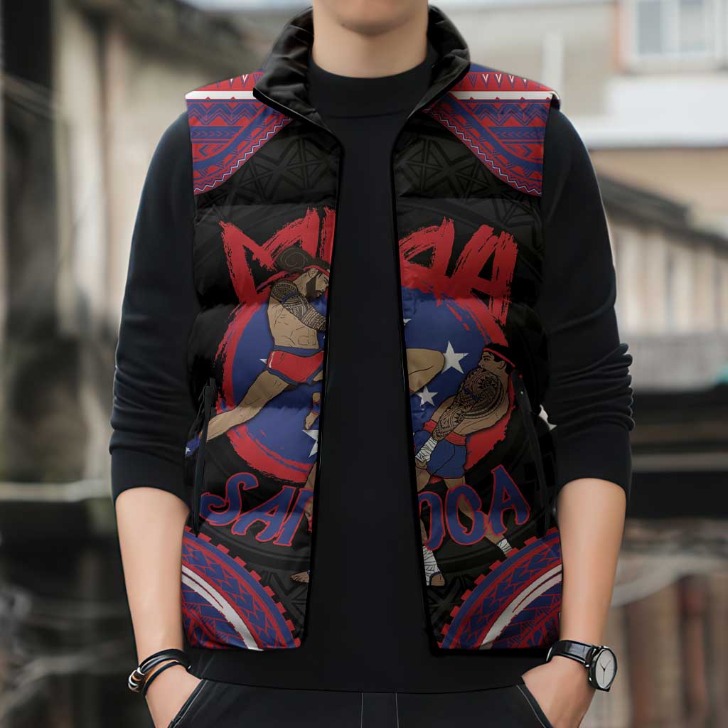 Personalised Samoa Mixed Martial Arts Sleeveless Puffer Jacket Flying Knee Of Samoan - Polynesian Pride