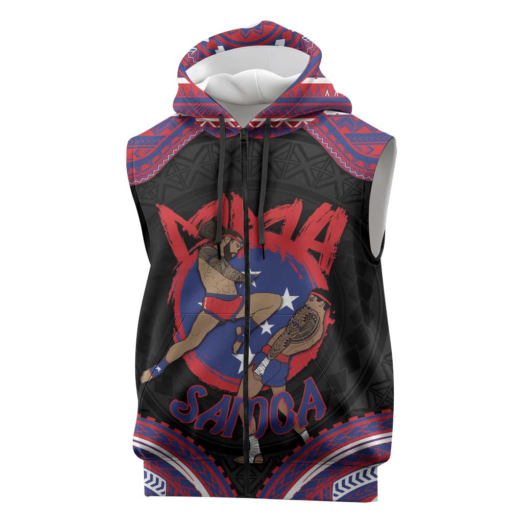 Personalised Samoa Mixed Martial Arts Sleeveless Zip Hoodie Flying Knee Of Samoan - Polynesian Pride