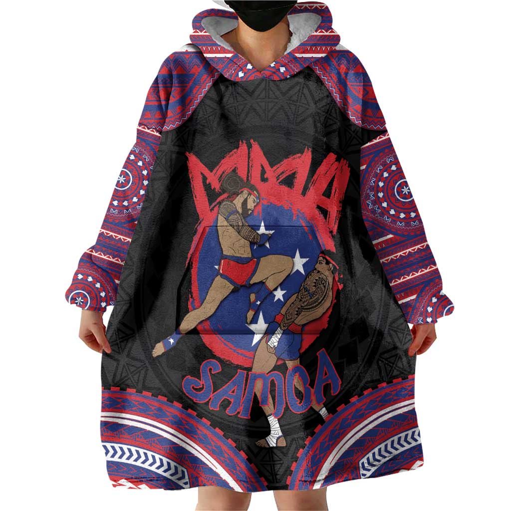 Personalised Samoa Mixed Martial Arts Wearable Blanket Hoodie Flying Knee Of Samoan - Polynesian Pride