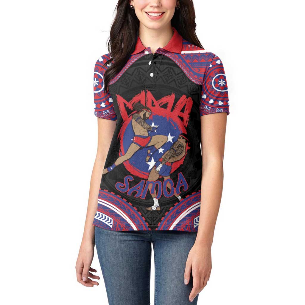 Personalised Samoa Mixed Martial Arts Women Polo Shirt Flying Knee Of Samoan - Polynesian Pride