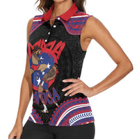 Personalised Samoa Mixed Martial Arts Women Sleeveless Polo Shirt Flying Knee Of Samoan - Polynesian Pride