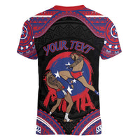 Personalised Samoa Mixed Martial Arts Women V-Neck T-Shirt Flying Knee Of Samoan - Polynesian Pride