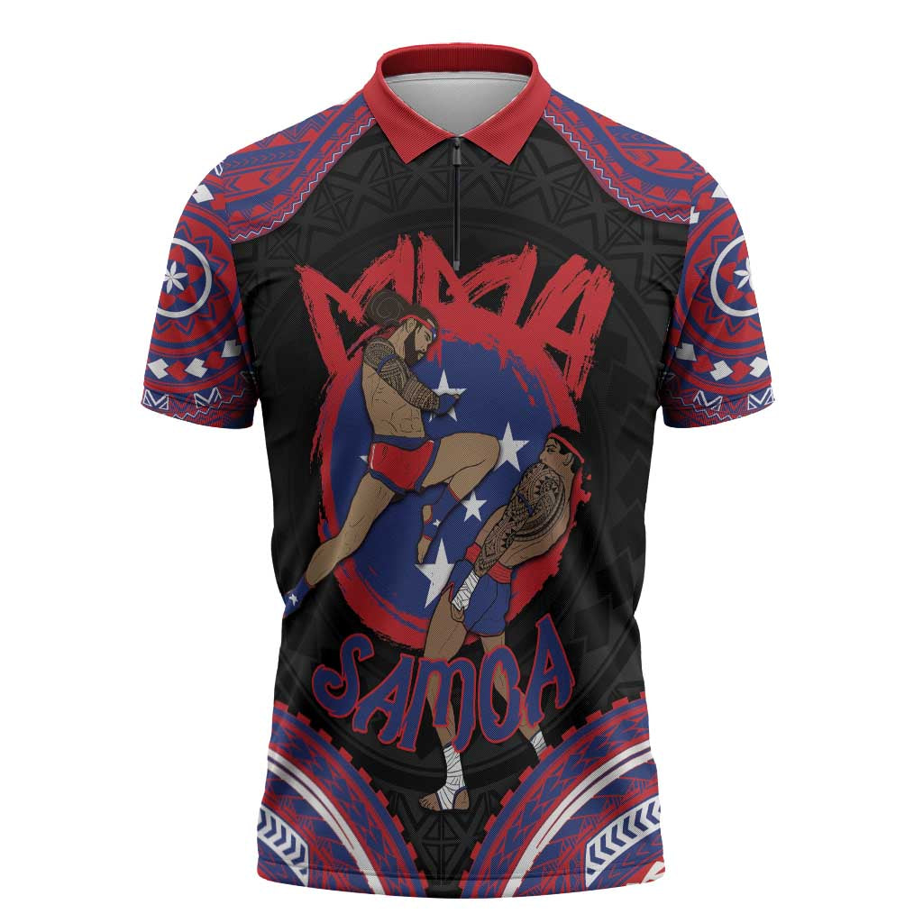 Personalised Samoa Mixed Martial Arts Zipper Polo Shirt Flying Knee Of Samoan - Polynesian Pride