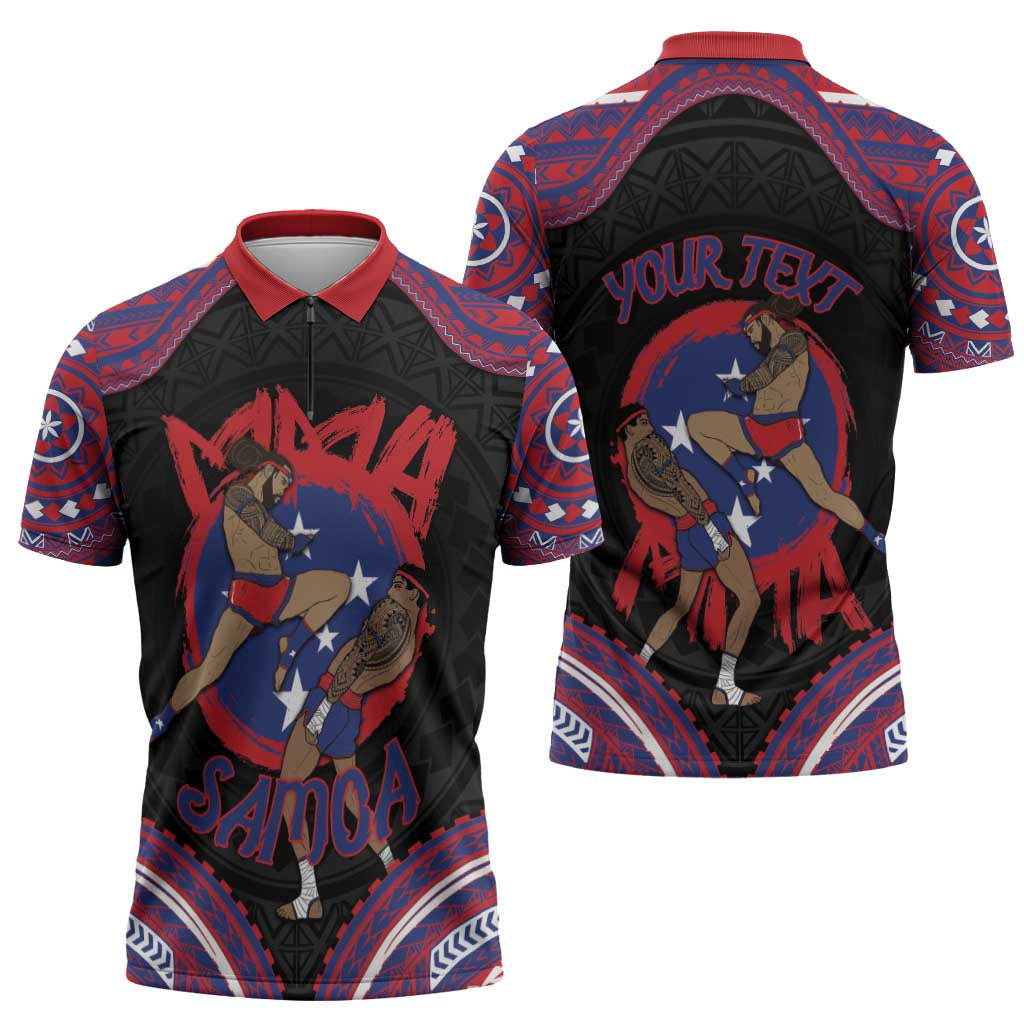 Personalised Samoa Mixed Martial Arts Zipper Polo Shirt Flying Knee Of Samoan - Polynesian Pride