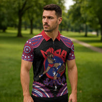 Personalised Samoa Mixed Martial Arts Zipper Polo Shirt Flying Knee Of Samoan - Polynesian Pride
