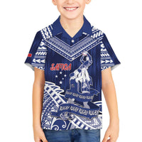 Personalised Samoa Rugby Family Matching Off The Shoulder Long Sleeve Dress and Hawaiian Shirt Pacific Warrior Glory - Polynesian Pride
