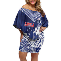Personalised Samoa Rugby Family Matching Off Shoulder Short Dress and Hawaiian Shirt Pacific Warrior Glory - Polynesian Pride