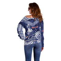 Personalised Samoa Rugby Off Shoulder Sweater Pacific Warrior Glory - Polynesian Pride