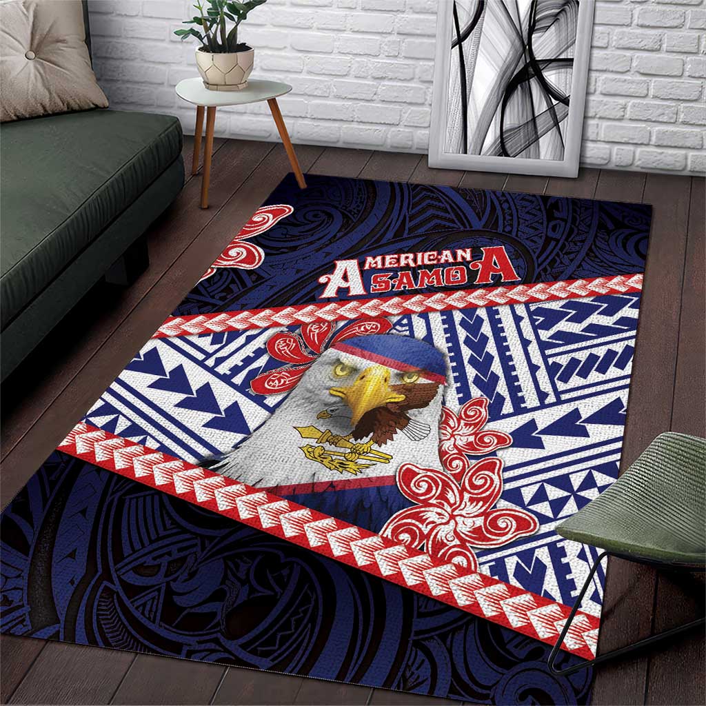American Samoa Area Rug Bald Eagle With Polynesian Pattern - Polynesian Pride