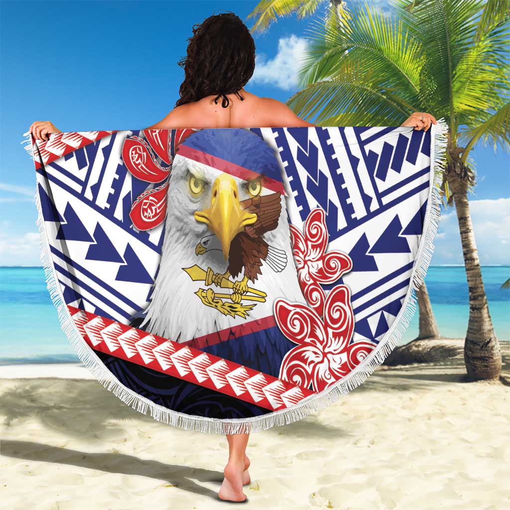 American Samoa Beach Blanket Bald Eagle With Polynesian Pattern - Polynesian Pride