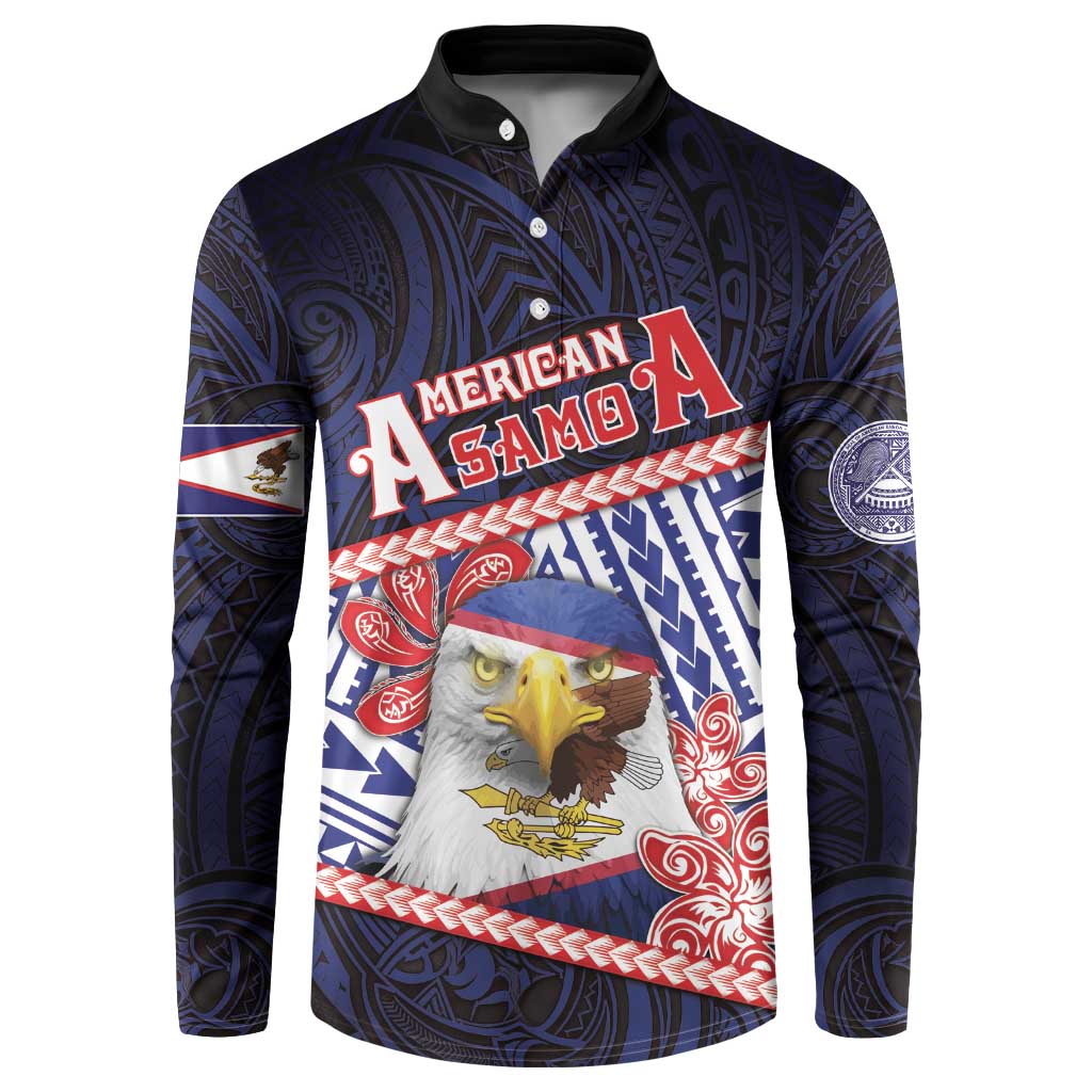Personalized American Samoa Button Sweatshirt Bald Eagle With Polynesian Pattern - Polynesian Pride