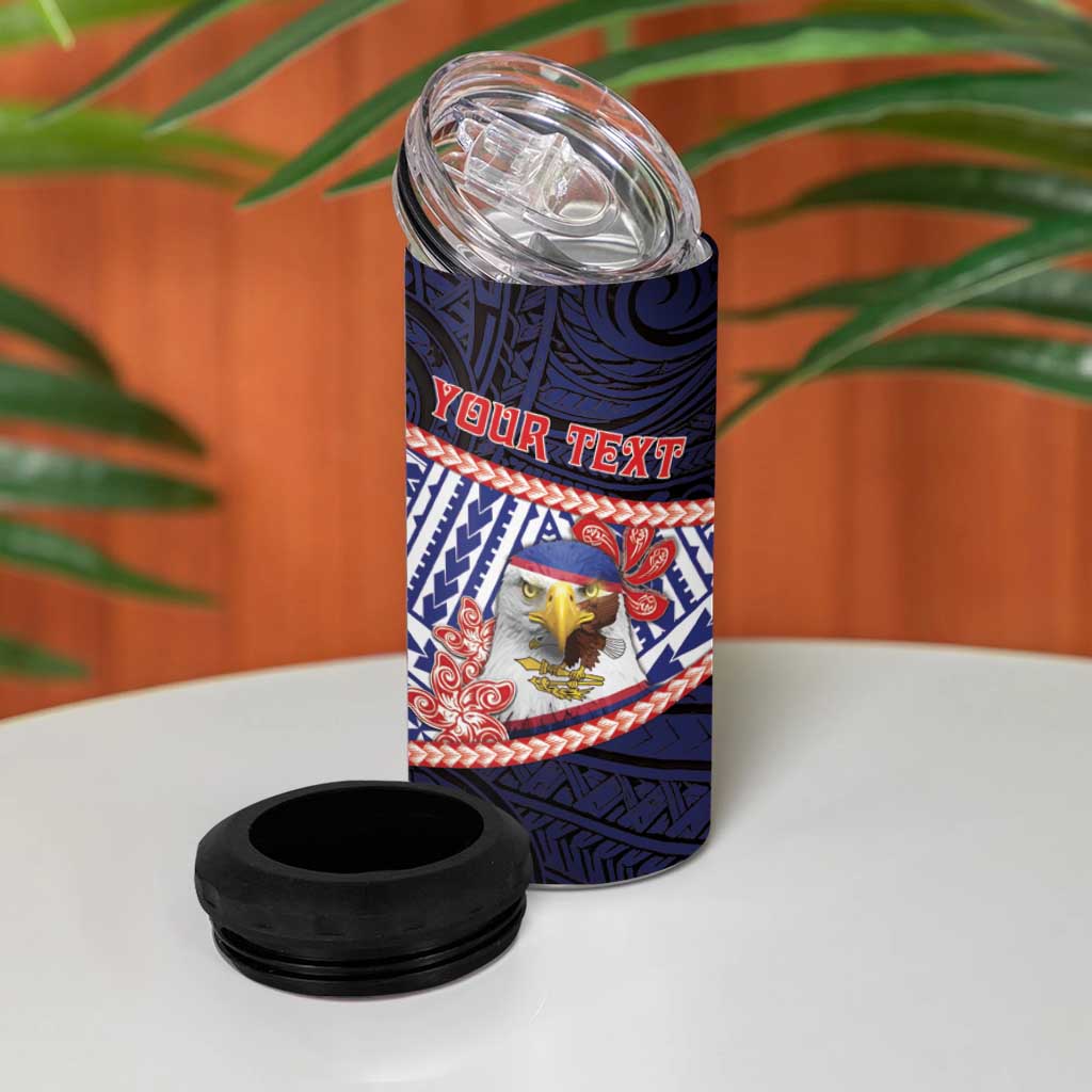 Personalized American Samoa 4 in 1 Can Cooler Tumbler Bald Eagle With Polynesian Pattern - Polynesian Pride