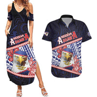 Personalized American Samoa Couples Matching Summer Maxi Dress and Hawaiian Shirt Bald Eagle With Polynesian Pattern - Polynesian Pride