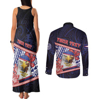 Personalized American Samoa Couples Matching Tank Maxi Dress and Long Sleeve Button Shirt Bald Eagle With Polynesian Pattern - Polynesian Pride