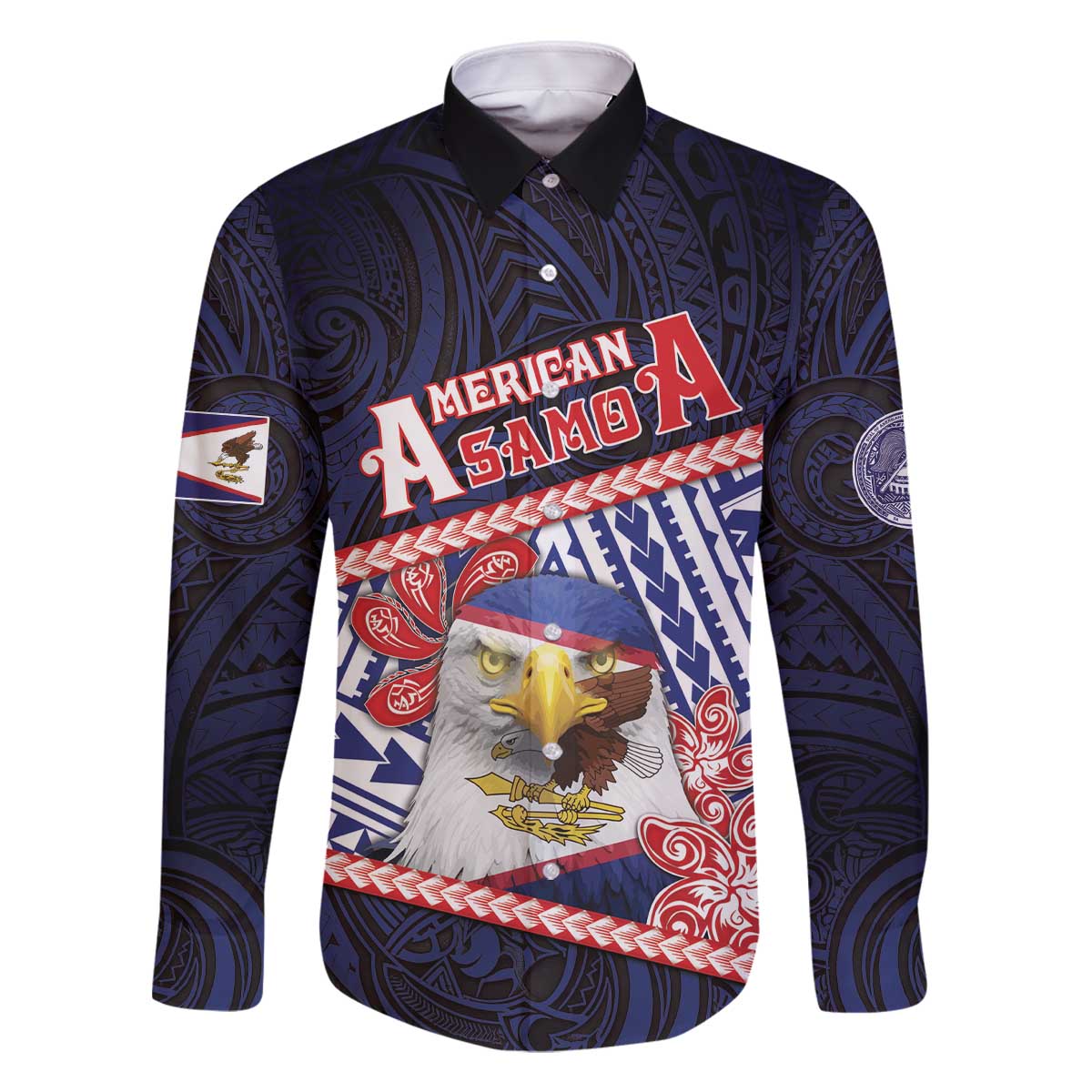 Personalized American Samoa Family Matching Off The Shoulder Long Sleeve Dress and Hawaiian Shirt Bald Eagle With Polynesian Pattern - Polynesian Pride