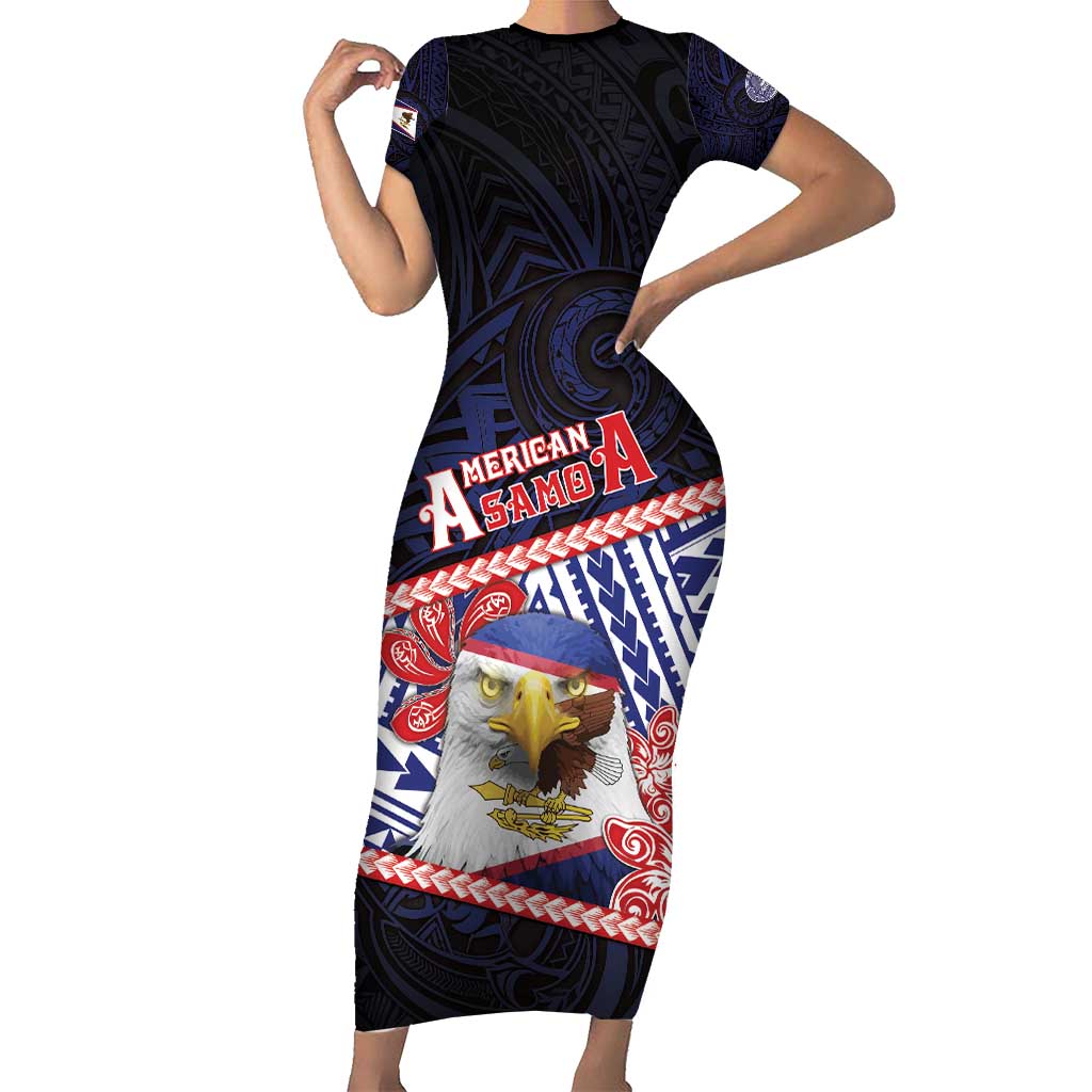 Personalized American Samoa Family Matching Short Sleeve Bodycon Dress and Hawaiian Shirt Bald Eagle With Polynesian Pattern - Polynesian Pride