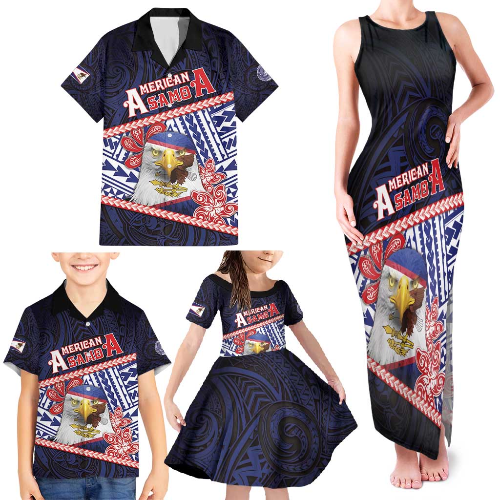 Personalized American Samoa Family Matching Tank Maxi Dress and Hawaiian Shirt Bald Eagle With Polynesian Pattern - Polynesian Pride