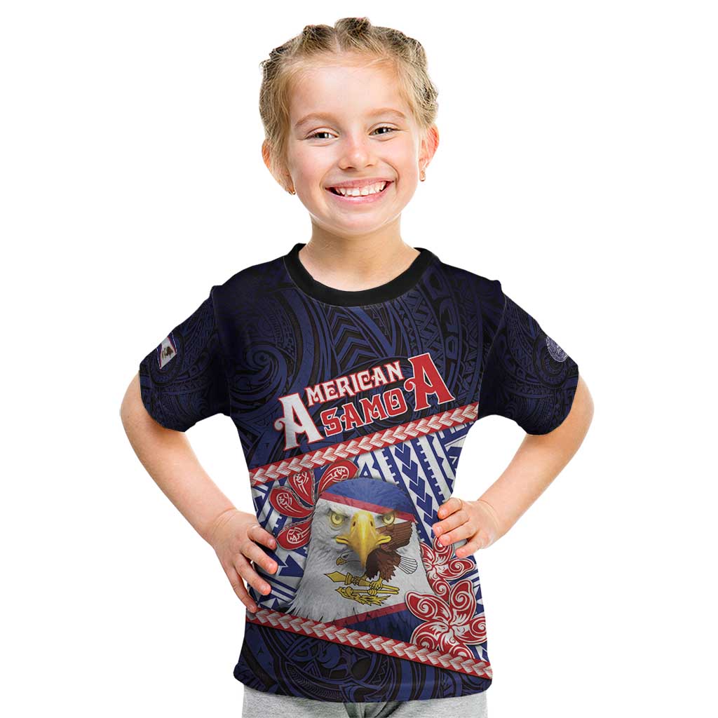 Personalized American Samoa Kid T Shirt Bald Eagle With Polynesian Pattern - Polynesian Pride