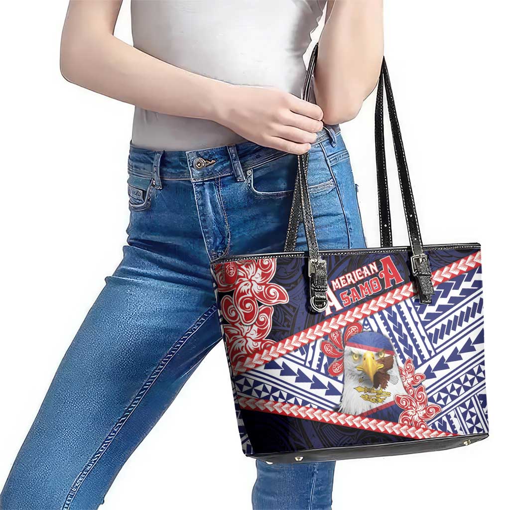 American Samoa Leather Tote Bag Bald Eagle With Polynesian Pattern - Polynesian Pride