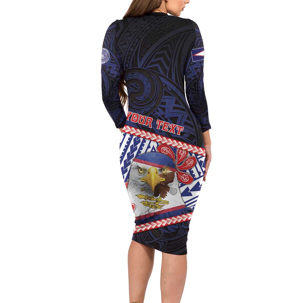 Personalized American Samoa Long Sleeve Bodycon Dress Bald Eagle With Polynesian Pattern - Polynesian Pride