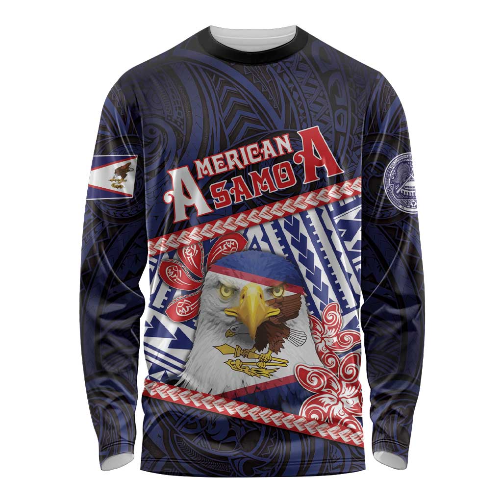 Personalized American Samoa Long Sleeve Shirt Bald Eagle With Polynesian Pattern - Polynesian Pride
