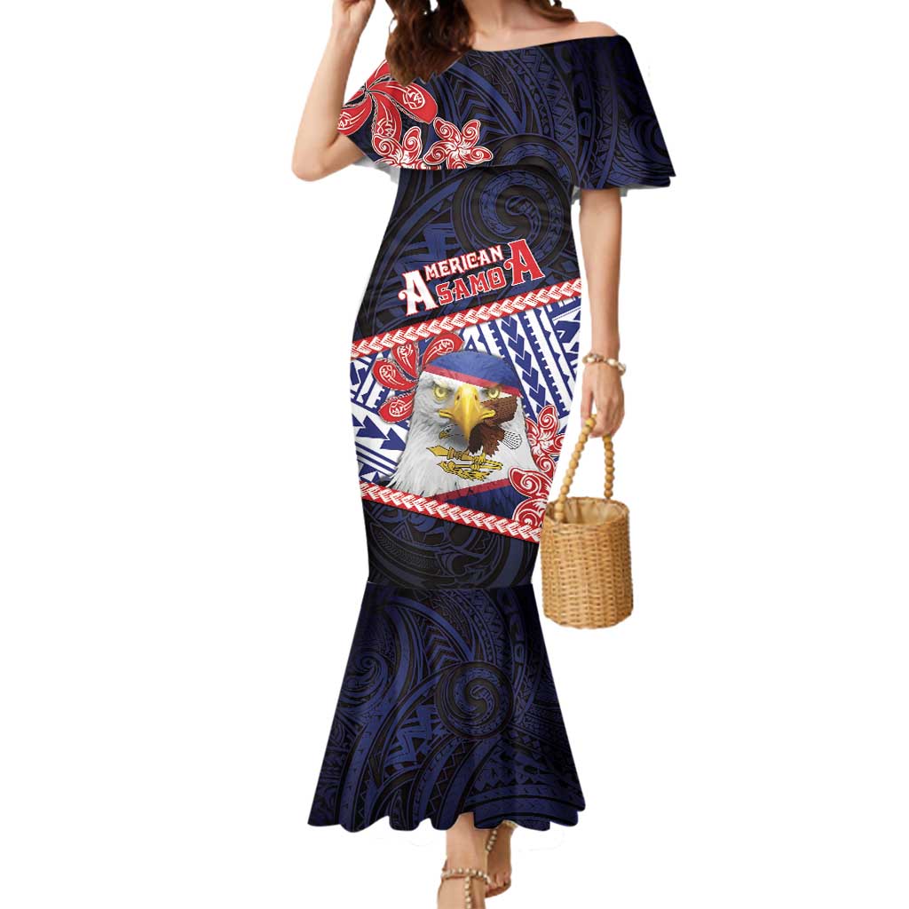 Personalized American Samoa Mermaid Dress Bald Eagle With Polynesian Pattern - Polynesian Pride