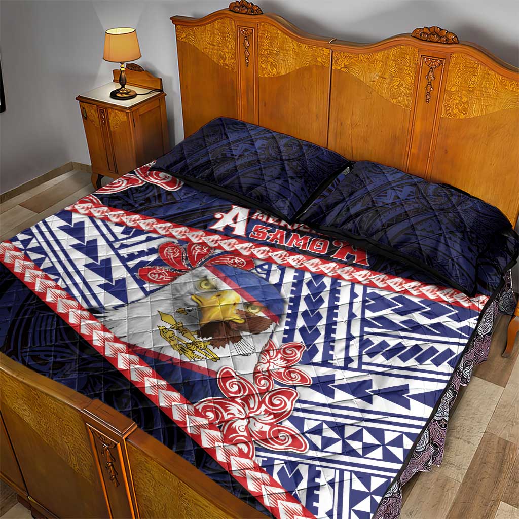 American Samoa Quilt Bed Set Bald Eagle With Polynesian Pattern - Polynesian Pride