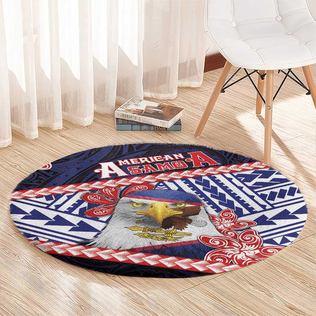 American Samoa Round Carpet Bald Eagle With Polynesian Pattern - Polynesian Pride