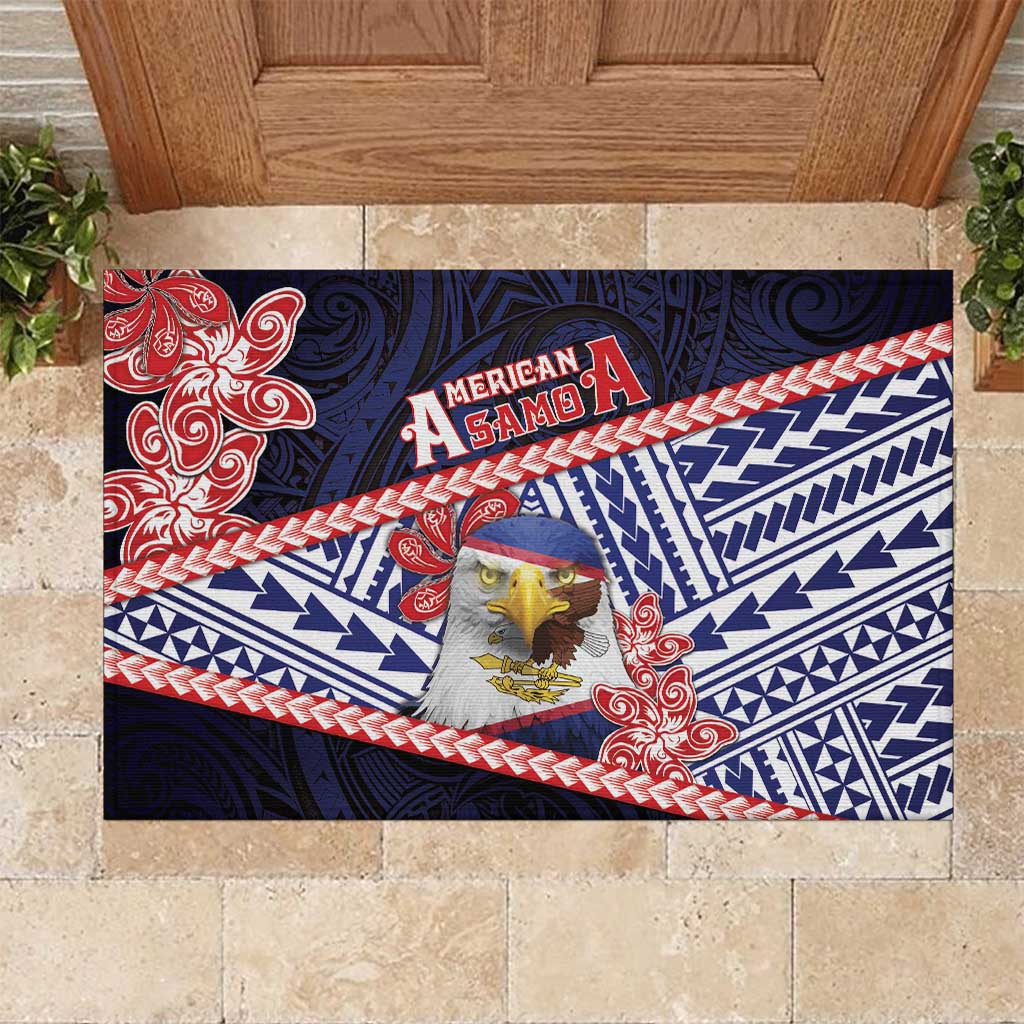 American Samoa Rubber Doormat Bald Eagle With Polynesian Pattern - Polynesian Pride