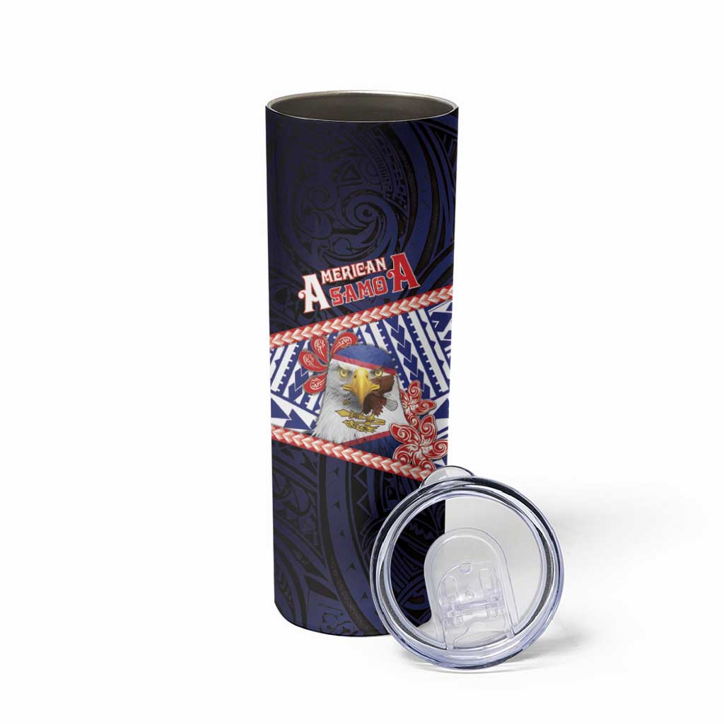 Personalized American Samoa Skinny Tumbler Bald Eagle With Polynesian Pattern - Polynesian Pride