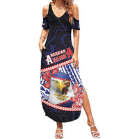 Personalized American Samoa Summer Maxi Dress Bald Eagle With Polynesian Pattern - Polynesian Pride