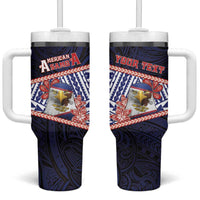 Personalized American Samoa Tumbler With Handle Bald Eagle With Polynesian Pattern - Polynesian Pride