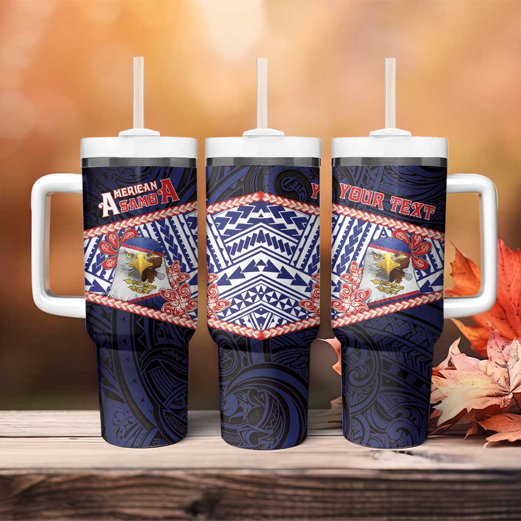Personalized American Samoa Tumbler With Handle Bald Eagle With Polynesian Pattern - Polynesian Pride