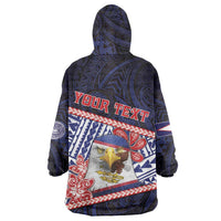 Personalized American Samoa Wearable Blanket Hoodie Bald Eagle With Polynesian Pattern - Polynesian Pride