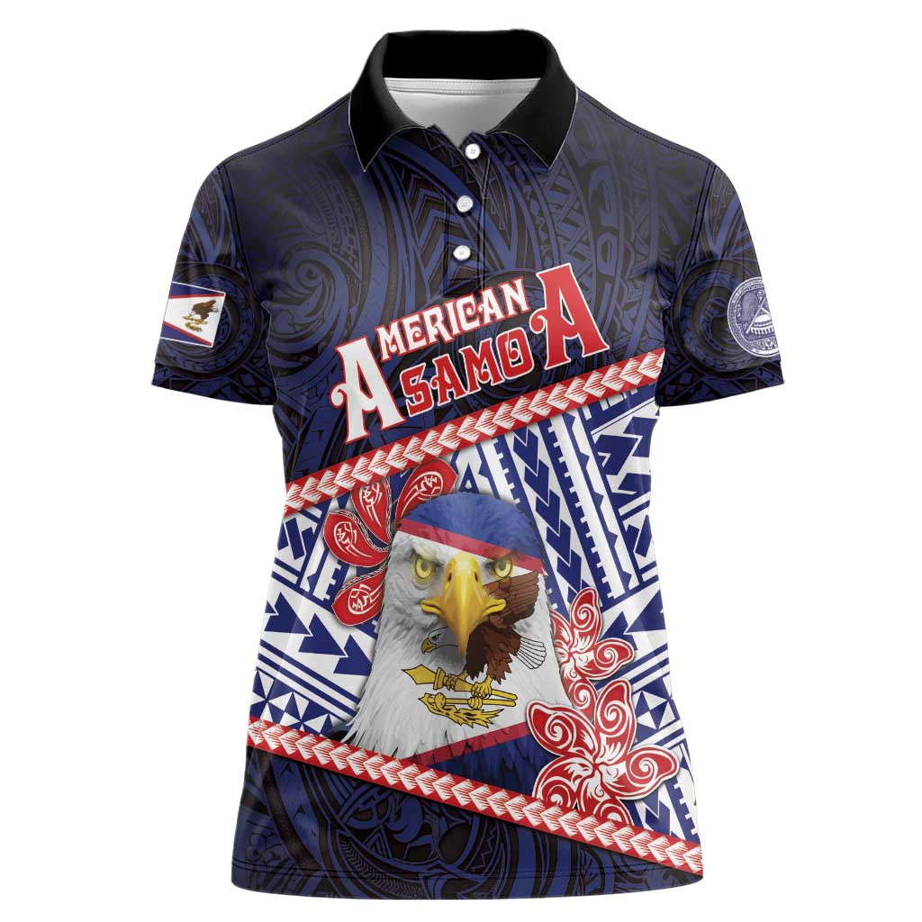 Personalized American Samoa Women Polo Shirt Bald Eagle With Polynesian Pattern - Polynesian Pride
