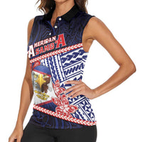 Personalized American Samoa Women Sleeveless Polo Shirt Bald Eagle With Polynesian Pattern - Polynesian Pride