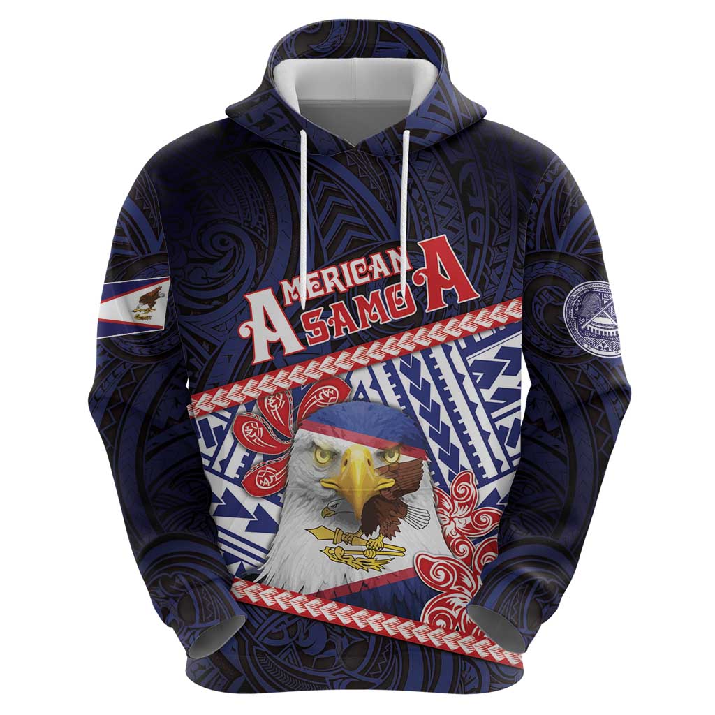 Personalized American Samoa Zip Hoodie Bald Eagle With Polynesian Pattern - Polynesian Pride