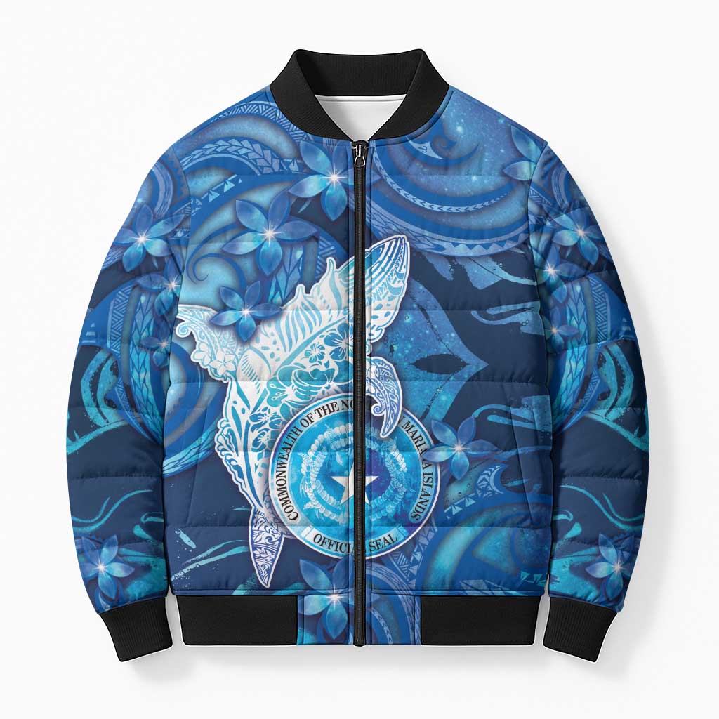Personalised Northern Mariana Islands Bomber Puffer Jacket Galaxy Polynesian Shark Tattoo - Polynesian Pride