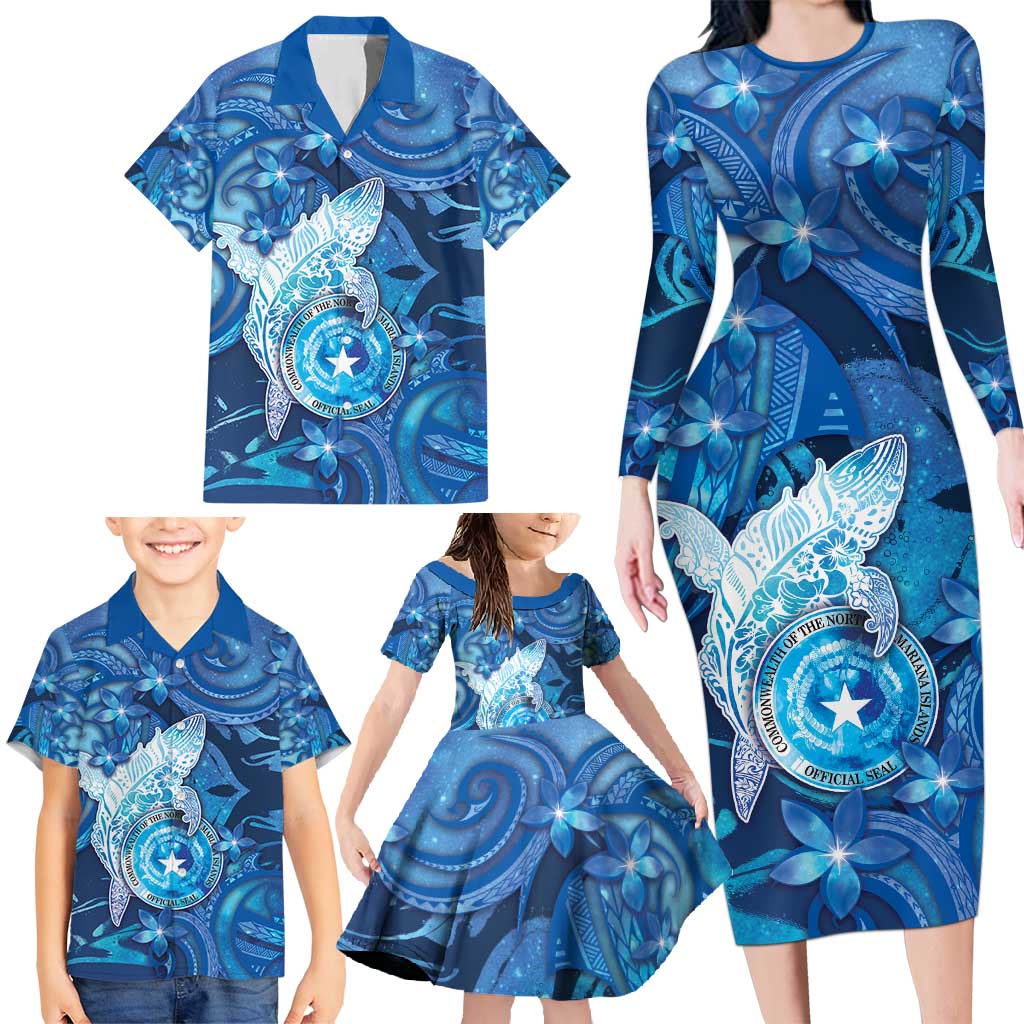 Personalised Northern Mariana Islands Family Matching Long Sleeve Bodycon Dress and Hawaiian Shirt Galaxy Polynesian Shark Tattoo DT05 - Polynesian Pride